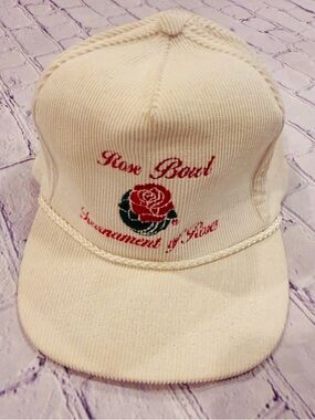 Vintage Embroidered Rose Bowl | Tournament of Roses | Cream Corduroy Cap
